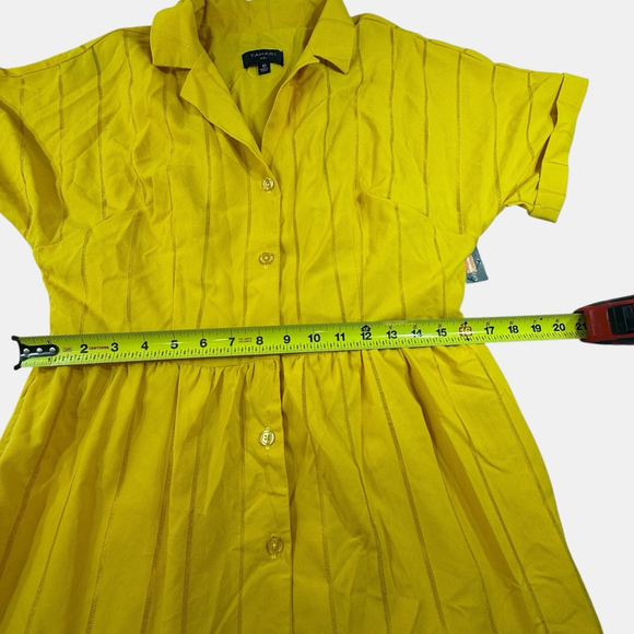 Tahari ASL Yellow Midi Dress Size 10 Button Front Tiered Hot Mustard NWT - Picture 3 of 9